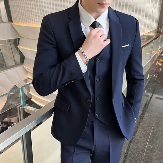 Woodpecker (Tucano) Suit Men's Business Casual Suit Slim Suit Professional Traje pequeño Vestido de novia para hombres Men 533 Black Doble Button (traje + camisa + chaleco + pantalones XL 175 [110-125Jin [Jin equivale a 0.5 kg]]]