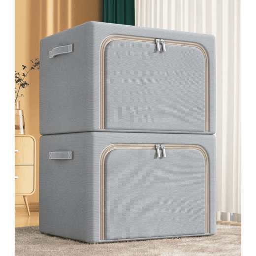 Aibaijia (aibaijia) solid color Oxford cloth steel frame storage box clothing foldable storage box moving quilt clothing storage box home gray windowless 66L (50*40*33cm)