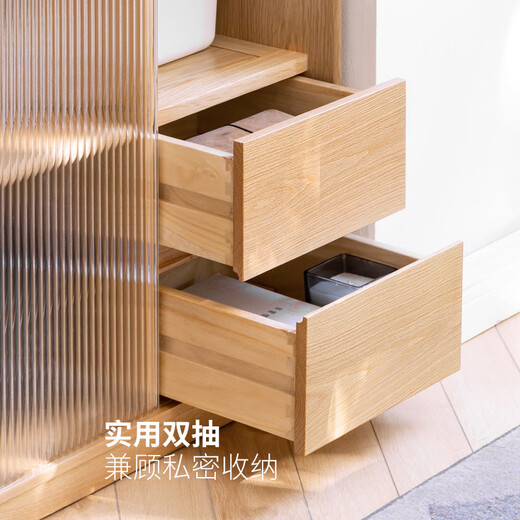 Genji Muyu Massivholz-Seitenschrank, Wohnzimmer, vertikaler Schrank, Vitrine, einfacher Block-Bodenschrank, Teeschrank, Sideboard, Walnussfarbe