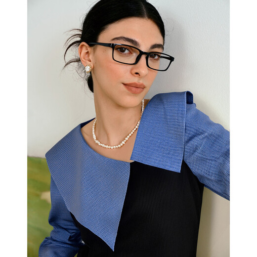 Olrain Women's Autumn Commuting Fake Two-Piece Design Plaid Shirt Contrast Color Splicing Shirt Blue S