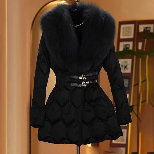 Xiaohongshu's popular Pinghu down jacket for women 2025 new winter Jiujiang brand popular this year for small people with fur black ready-made big fur collar, thickened and warm M M85-105Jin Jin is equal to 0.5 kg