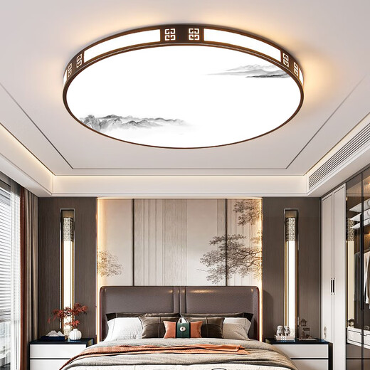 蓝彩和农村客厅大灯照明灯大气流行中山主灯灯具薄2024新款佛山灯具广东 中式山水画120*80cm白光升级超亮