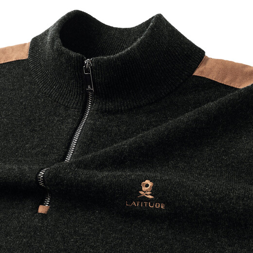 MONTAGUT winter men's 100% pure wool sweater half turtleneck zipper knitted sweater dark green 52