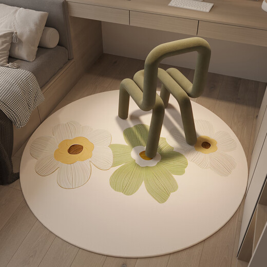 Simple round carpet bedroom dressing table cloakroom children's room non-slip carpet pastoral flowers - round diameter 60cm