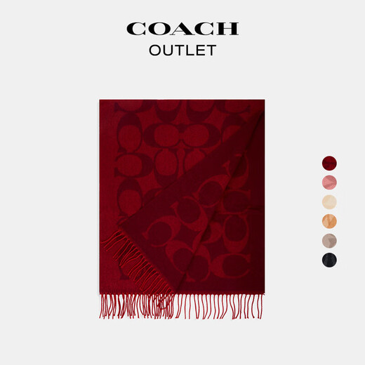 COACH New Year's Gift Outlet Unisex Classic Logo Large Size Scarf Warm Gift Includes Wool 1941 Red