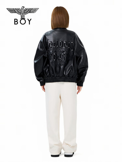BOY LONDON 2025 Autumn New Men's Leather Jacket Stud Embroidered Retro Trendy Top Women N44004 Black XS