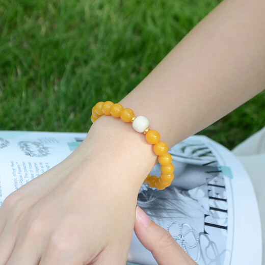 Her generation natural raw mineral beeswax bracelet chicken fat yellow Russian material Seiko single circle mammoth ivory bracelet birthday gift about 8MM beeswax (766567)