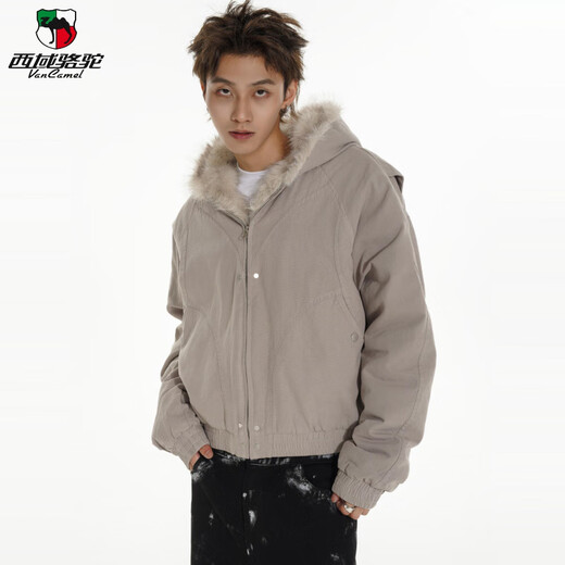 Western Camel (VANCAMEL) high-end MRNEARLY American cleanfit fur collar mountain carving jacket cotton jacket men's winter thickened short work clothes black (normal style) XL