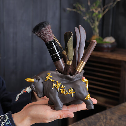 Yunhua Tea Ceremony Six Gentlemen Set Black Sandalwood Tea Needle Tea Spoon Tea Clip Kung Fu Tea Set Accessories 6-piece Set of Tea Making Tools Six Gentlemen of the Soaring Tea Ceremony + Pixiu Tea Pet