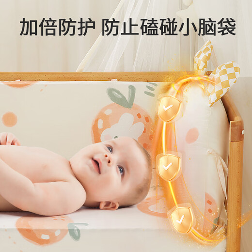 Li Mengsi crib surround soft bed bedside fence anti-collision splicing cloth baby child side anti-fall safety guard Orange Cute Rabbit single bed backrest length 60cm