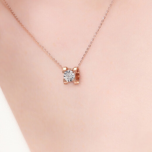 Caizhi Dada Jewelry 18K Gold Diamond Necklace Warm Love Sparkling Fashion Necklace Girl Birthday Gift Bull Head Pendant About 2 Minutes/45cm/18k Gold Diamond Necklace