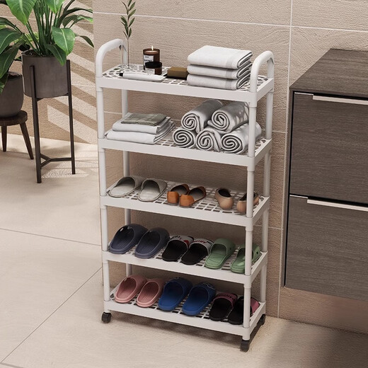 Kunfeng Dormitory Shoe Rack Home Door Multi-layer Indoor Shoe Rack Rental Corridor Simple Storage Rack Shoe Cabinet Removable Three-Layer Warm White-51cm Reinforced No Wheels