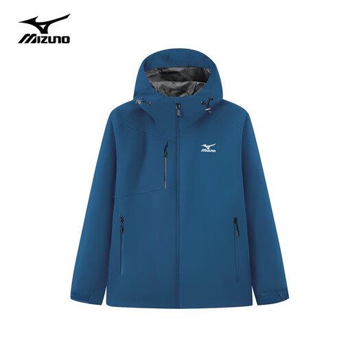 Mizuno Outdoor Windbreaker Men's Windproof Hooded Couple Top Royal Blue Fleece Style L