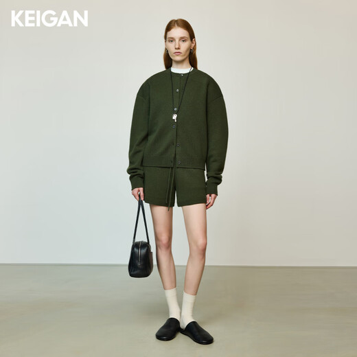 KEIGAN studio/soft and comfortable wool cashmere, fashionable Phoebe style broad-shouldered knitted sweater cardigan for women, smoked gray (shorts) M 36 (delivery within 15 days of booking)