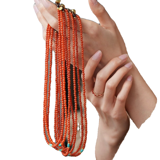 Ouyin Natural Nanhong Necklace Full Color Full Flesh Persimmon Red Stacked Millet Beads Clavicle Chain Raw Mineral Turquoise New Chinese Style Nanhong Necklace Length 45cm