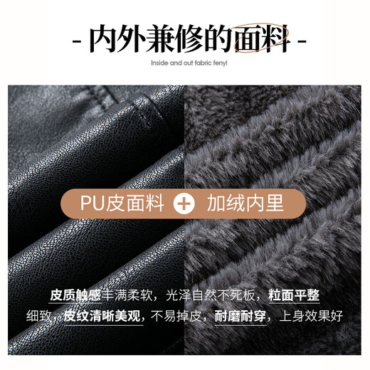 SHANSHAN Shanshan PU leather jacket for men 2025 winter warm casual windproof and waterproof men's easy-care fur collar long-sleeved jacket black XL /180