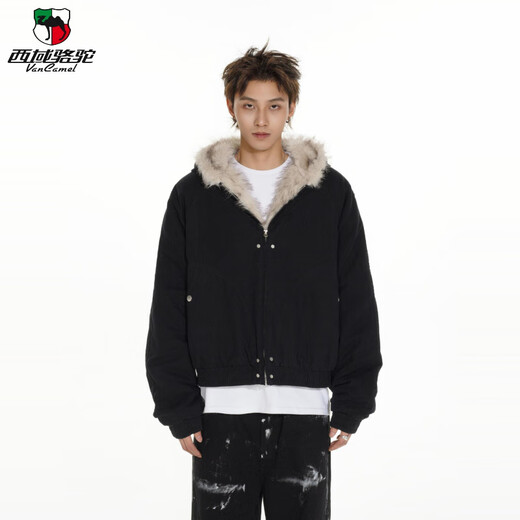 Western Camel (VANCAMEL) high-end MRNEARLY American cleanfit fur collar mountain carving jacket cotton jacket men's winter thickened short work clothes black (normal style) XL