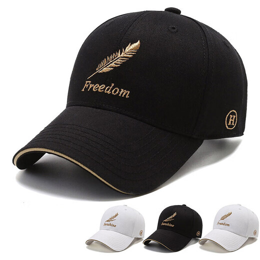 Gu Jianmu hat men and women four seasons new peaked cap Korean style trendy outdoor leisure fashion feather embroidery versatile baseball cap feather style black