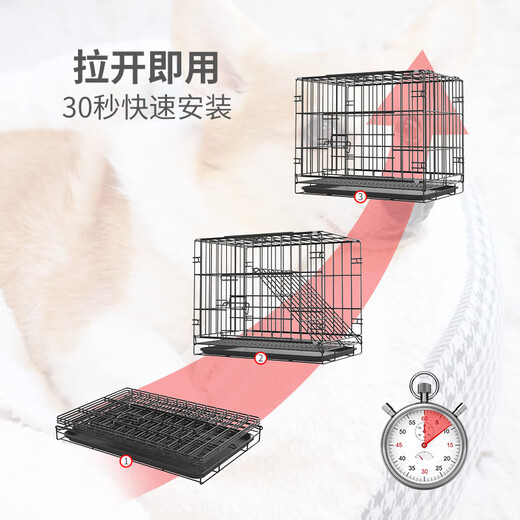 HKML Dog Cage Small Medium Large Dog Home Indoor Teddy Kennel Villa Pet Cat Cage with Toilet Silver White Folding Free Installation 70*50*60 (Small and Medium Dogs - Add to favorites and place an order to receive a feeding bowl + foot pad + toilet tray + diaper