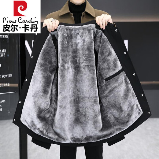 Pierre Cardin Jacket Men's 2025 Autumn and Winter New Style Light Mature Style Business Casual Men's Youth Jacket Plus Velvet Thickened Black (Fleet) Thickened XL 130-145Jin Jin is equal to 0.5 kg