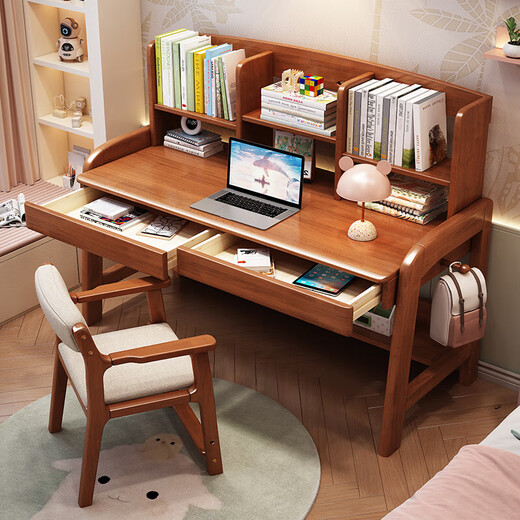Shangmo solid wood desk with bookshelf computer desk student writing desk 805# solid wood color - desk 1.2 meters + lift chair