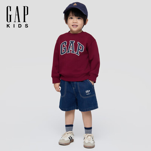 Gapu same style for boys and girls 2025 new autumn logo fleece sweatshirt children's wear