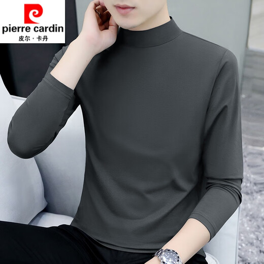 Pierre Cardin pure cotton autumn and winter half turtleneck bottoming shirt men's slim fit inner long-sleeved T-shirt mid-collar men's autumn coat outer needle YPT193 carbon gray turtleneck XL recommended 130-145Jin Jin equals 0.5 kg