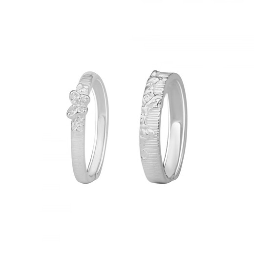 Lao Fengxiang's original S999 pure silver honey butterfly trace personalized lava texture couple's ring simple forest style hand ornaments lava texture pair of rings for men - silver opening adjustable