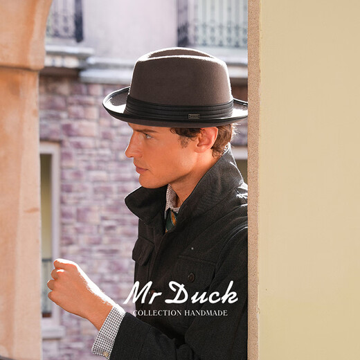 Mr DUCK25 new winter product, Australian superfine wool hat, men's high-end foldable British jazz hat, sheepskin hat strap, retro brown coffee (100% wool)-MW56261 S (suitable for 52-55cm head circumference, small head circumference)