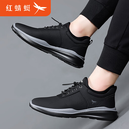 Red Dragonfly men's shoes 2025 new versatile business breathable cowhide shoes men's breathable casual shoes sports dad shoes men's black single shoe style C0220680 41 leather shoe size, this style 40 = sports shoe size 41