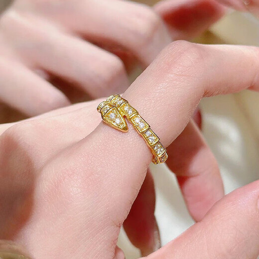 Sea Rover gold inlaid moissanite snake ring for women new 999 solid gold snake ring ring for Valentine's Day for girlfriend Gold full diamond snake ring No. 10-11 / gold weight about 2.35g