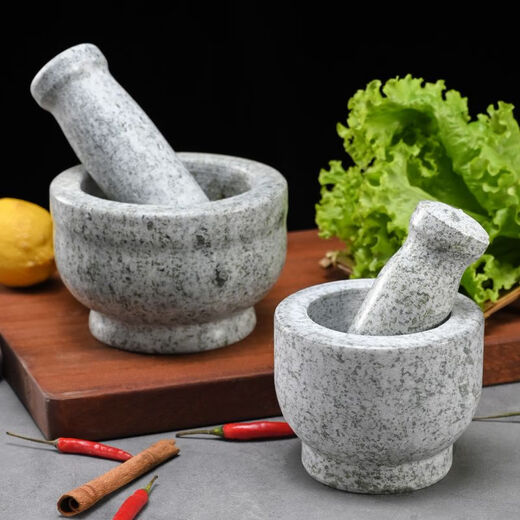 Lanqiou stone garlic mortar garlic masher garlic masher household grinding bowl stone mortar garlic mortar manual garlic jar diameter 8 cm polished garlic masher with lid