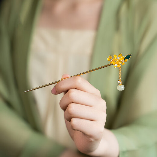 Kamalun (KAMALUN) Hotan jade hairpin for women 2025 new style updo hairpin ancient style walking hairpin new Chinese style horse face skirt Hanfu hair accessories gold + brand gift box without engraving