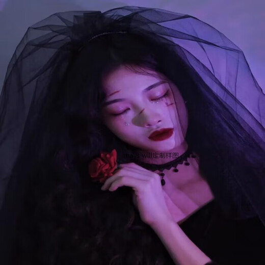 Mays Will retro Halloween black veil mesh organza goth dark party cos writing photo birthday gift lover black double layer nude gauze 40-50 hairpin style