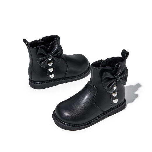Red Dragonfly Children's Shoes Girls 2025 Winter Children's Two Cotton Shoes Short Boots Girls Warm Leather Boots Q54BM052 Black 29