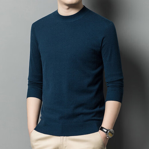 Deer King Optim cashmere sweater men's spring and autumn 2025 new men's half turtleneck plus fat plus size high-end worsted bottoming sweater dark blue S