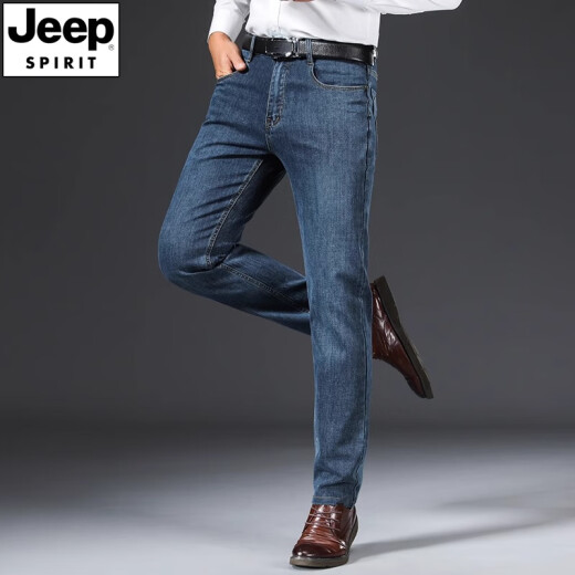 JEEP SPIRIT Jeep Middle-aged Jeep Men's Straight Large Size 2024 New Autumn and Winter Fleece Pants 679 Blue Thick Size 33 [Wait circumference 2 feet 6]