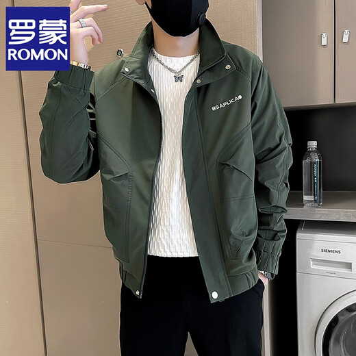 ROMON high-end workwear jacket men's autumn and winter trendy brand handsome embroidered jacket men's new velvet top men's coffee color regular L recommended 115-130Jin Jin equals 0.5 kg