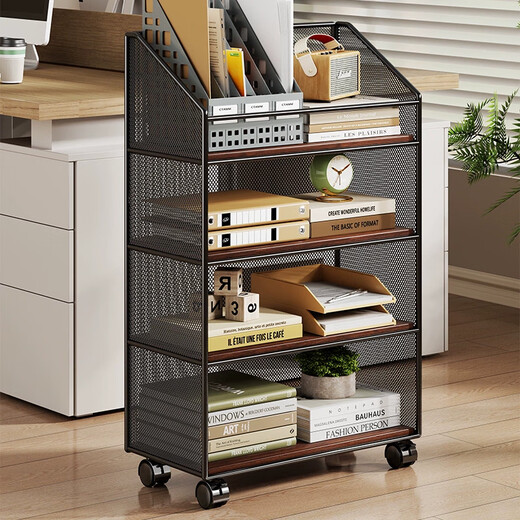 Julihui workstation storage rack removable multi-layer book and file organization desk simple storage rack desk simple bookshelf black teak board with wheels