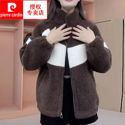 Pierre Cardins neue Jacke aus Samt und verdicktem Lammsamt für Damen im Winter, koreanische Version, vielseitiger, lässiger warmer Mantel aus Lammwolle, Baumwollmantel 679# Kaffee, Samt und verdickt L 95-110Jin Jin entspricht 0,5 kg