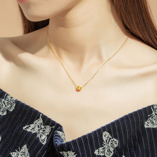 MHFDO Old Phoenix Gold K Necklace 9999 Gold Temperament Cat's Eye Transfer Bead Pendant Pure Gold Versatile Ball Bead Jewelry Cat's Eye Pendant (Single Pendant) 0.01g