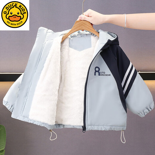 G.duck boys' autumn and winter velvet jacket 2025 new handsome baby winter cotton coat children's thickened parka cotton coat trend navy blue 100 CM