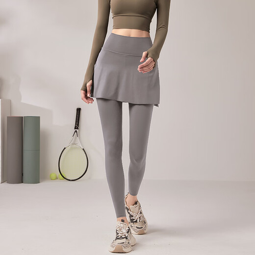 LULU CENTURY Pilates Training Yoga Pants Women's High Waist Hip Lift Fake Two-piece Fitness Pants Running Skirts Sports Dance Pants Women's Chestnut S