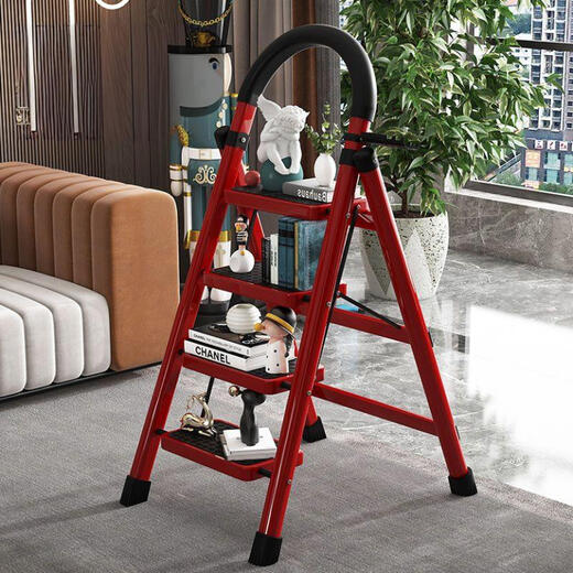 Yilinju Ladder Home Safety Herringbone Ladder Folding Ladder Telescopic Multifunctional Staircase Convenient Escalator Thickened Red Four Steps