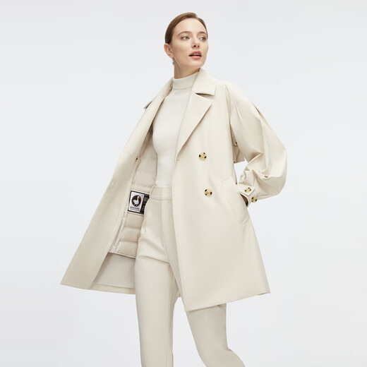 Bosideng (BOSIDENG) off-size clearance windbreaker goose down down jacket women's style mid-length new national standard 90 down shopping mall same style oatmeal color 7185 M 165/88A