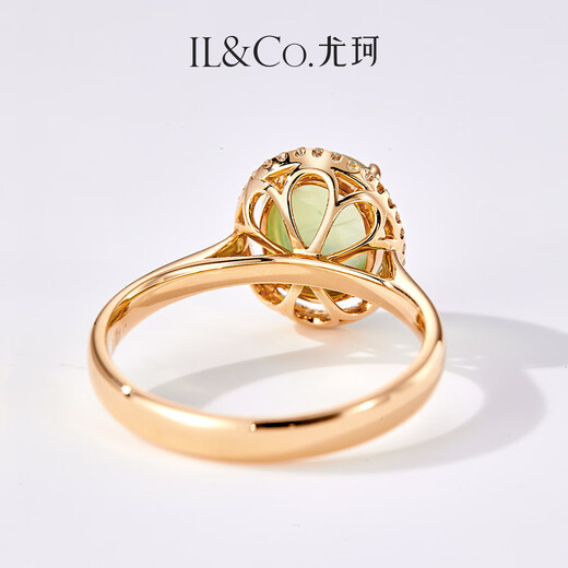 IL&CO Youke 18K gold prehnite ring for women diamond inlaid natural gemstone colored treasure ring birthday and Valentine's Day gift for women 18K gold prehnite ring No. 13
