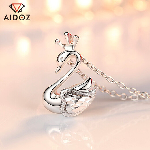 Aido diamond platinum crown swan pendant for women pt950 platinum pendant gift for wife, weight 1.8-2.0 grams + delivery silver chain + certificate