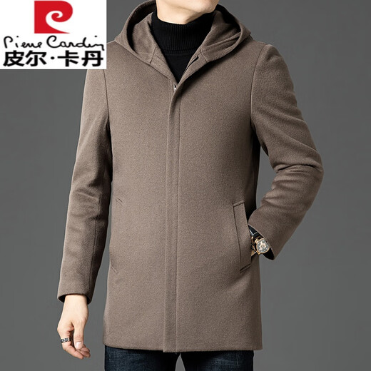 Pierre Cardin Autumn and Winter Men's Casual Hooded Double-sided Wool Coat Autumn and Winter Removable Down Jacket Lined Wool Coat Double-sided Wool-Khaki High-End Down Liner M 170 Recommended 125Jin Jin is equal to less than 0.5kg