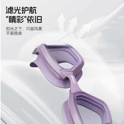 Li Ning (LI-NING) swimming goggles medium and large frame high-definition waterproof and anti-fog for men and women adult professional racing swimming goggles and swimming cap set equipment pattern set purple flat light