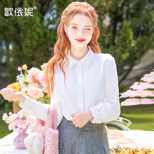 Ge Yini 2025 autumn and winter new shirt women's French white casual petty bourgeoisie style versatile bottoming shirt white shirt top white S